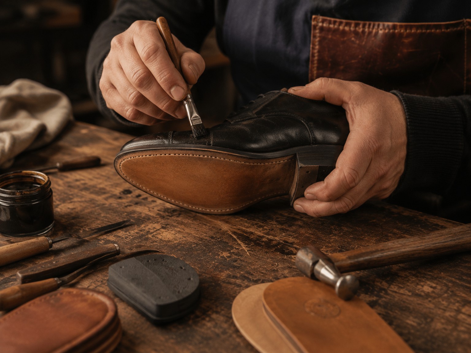 Riparazione artigianale di scarpe in laboratorio